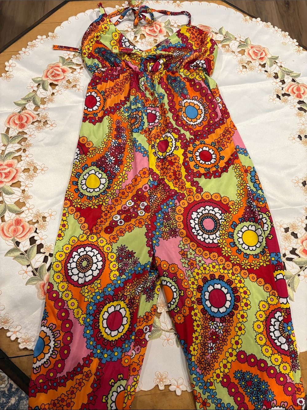 Boho Floral Print Halter Jumpsuit - Multi